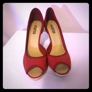 Kenneth Cole open toe, red canvas wedge.